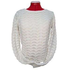 LOFT  Ivory Open Knit Shimmer Sweater-Open Back